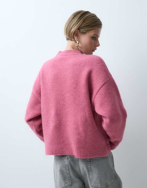 ASOS DESIGN gebreide trui met ronde hals van wol in roze, 3 van 10