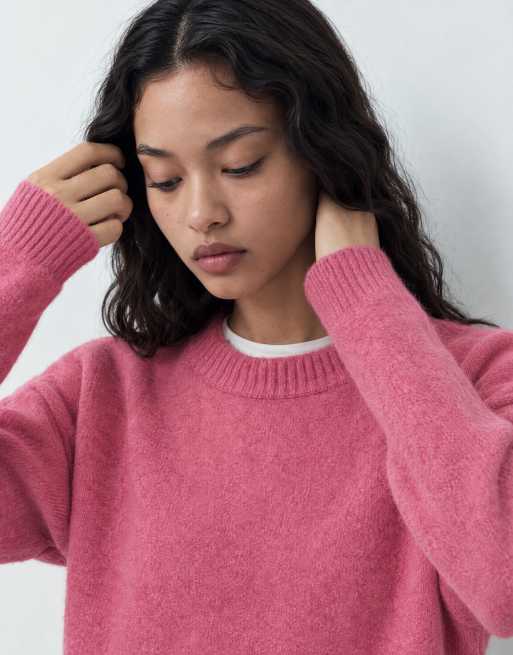 ASOS DESIGN gebreide trui met ronde hals van wol in roze, 7 van 10