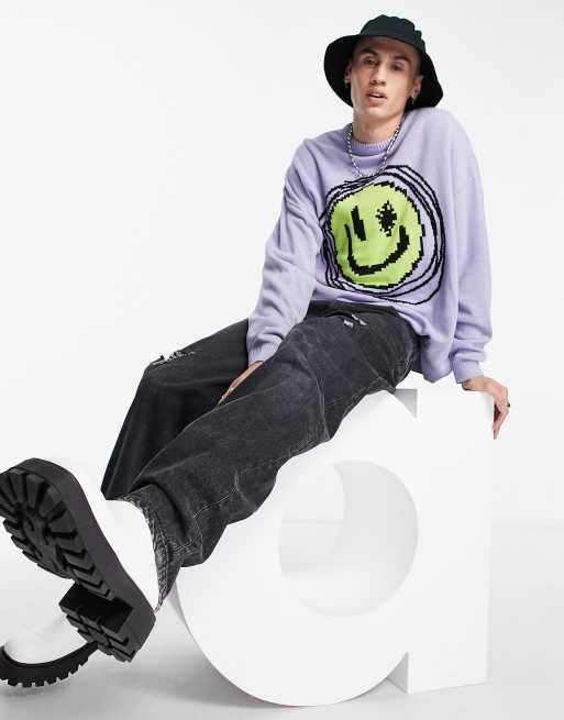 ASOS DESIGN - Gebreide trui met smileys in lichtblauw, 4 van 4