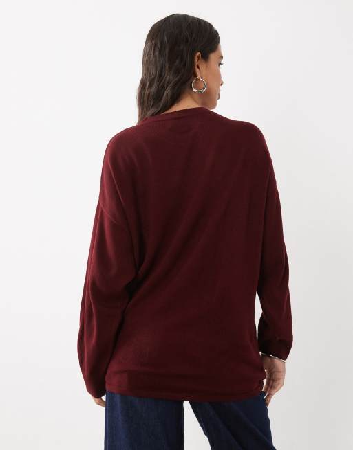 ASOS DESIGN gebreide trui met strik aan de zijkant in bordeauxrood, 4 van 4