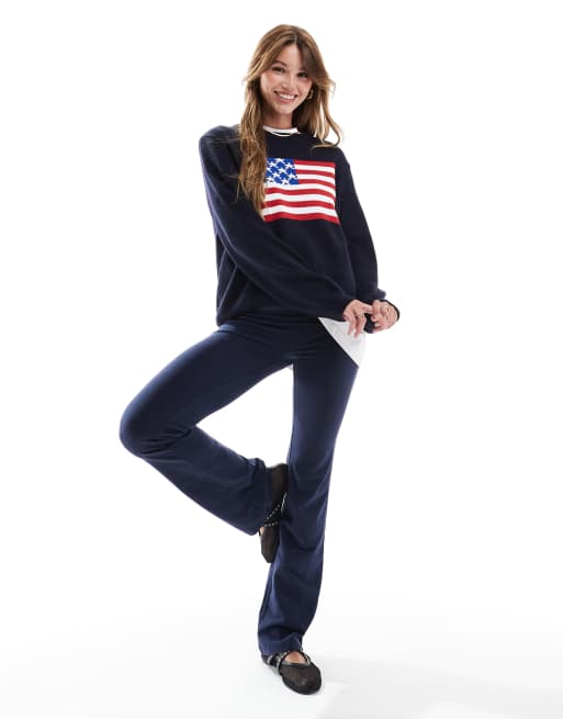 ASOS DESIGN - Gebreide trui met USA afbeelding in marineblauw, 3 van 4