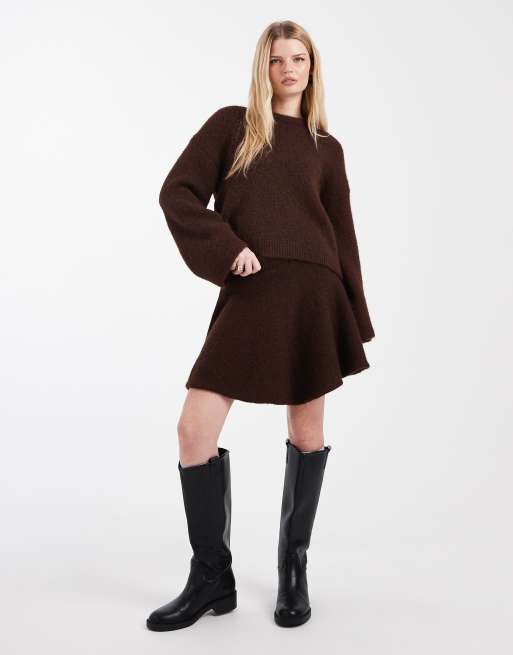 ASOS DESIGN - Gebreide trui met wijde mouwen in bruin, deel van co-ord set, 3 van 4