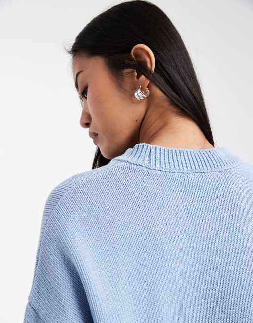 ASOS DESIGN - Gebreide trui van katoenmix met wijde mouwen in blauw, 3 van 4