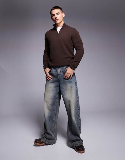 ASOS DESIGN - Gebreide trui van lamswol met korte rits in bruin, 2 van 4