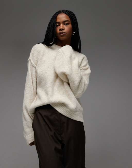 ASOS DESIGN - Gebreide trui van wolmix met zichtbare naden in crème, 3 van 4