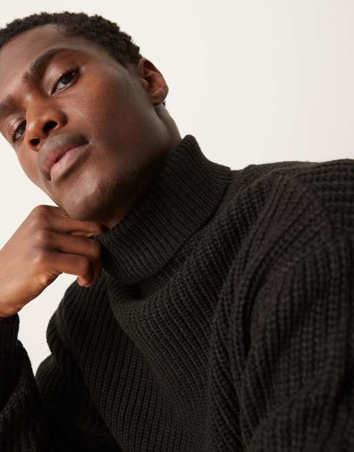 ASOS DESIGN - Gebreide visserstrui met oversized pasvorm, col en ribbels in zwart, 3 van 4