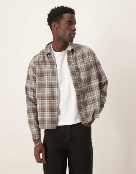 ASOS DESIGN – Gebürstete Hemdjacke in Braun kariert mit lockerem, kurzem Schnitt - view 1