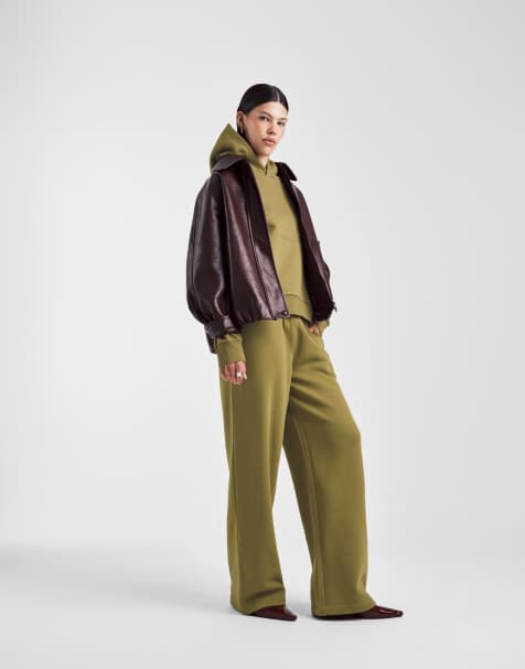 ASOS DESIGN – Gebürstete Jogginghose in Grün und weitem Bein - view 1