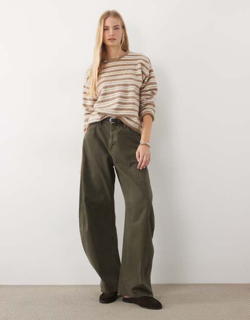 ASOS DESIGN gebürsteter gestreifter Pullover mit Rundhalsausschnitt in neutralen Farben, 2 von 4