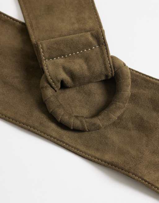 ASOS DESIGN - Gedraaide riem met gesp van imitatiesuède in kaki, 2 van 3