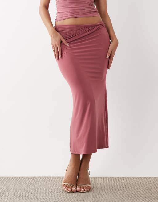 ASOS DESIGN - Gedraaide rok met saronglook in beigeroze, deel van co-ord set, 2 van 5