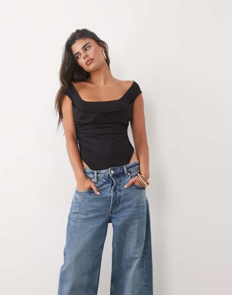 ASOS DESIGN gedrapeerde body van polyamide in zwart - view 1