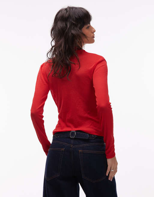 ASOS DESIGN - Gedrapeerde hoogsluitende top in rood, 2 van 4