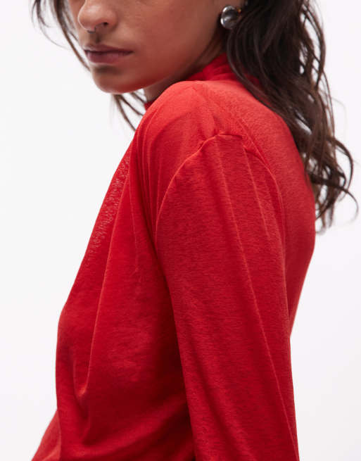 ASOS DESIGN - Gedrapeerde hoogsluitende top in rood, 3 van 4