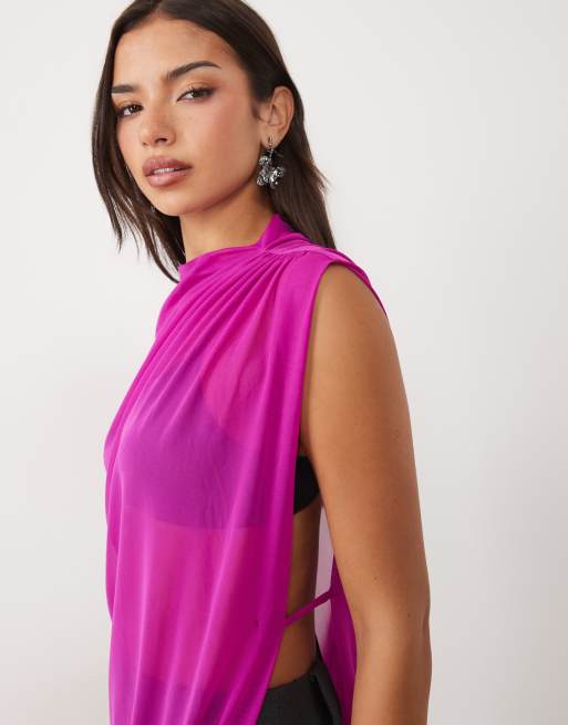 ASOS DESIGN gedrapeerde lange asymmetrische top in paars, 3 van 4