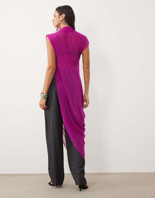 ASOS DESIGN gedrapeerde lange asymmetrische top in paars, 4 van 4