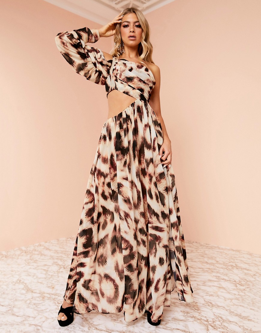 ASOS DESIGN - Gedrapeerde lange jurk met split en luipaardprint-Multi