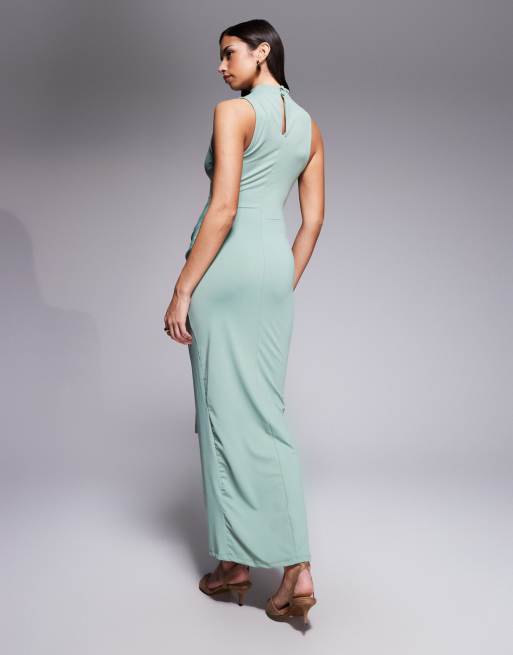 ASOS DESIGN - Gedrapeerde maxi-jurk in saliegroen, 3 van 4