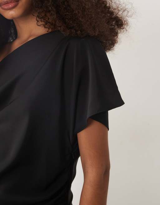 ASOS DESIGN - Gedrapeerde maxi-jurk met asymmetrische hals in zwart, 4 van 4