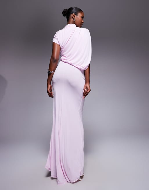 ASOS DESIGN - Gedrapeerde maxi-jurk met blote schouder en cape-detail in lila, 3 van 4
