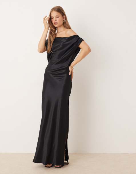 ASOS DESIGN - Gedrapeerde maxi jurk met blote schouders in zwart - view 1