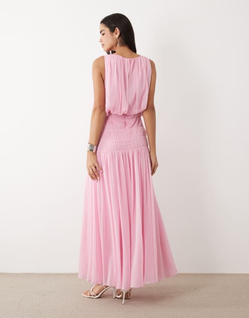 ASOS DESIGN - Gedrapeerde maxi jurk met gerimpelde taille in roze, 2 van 4