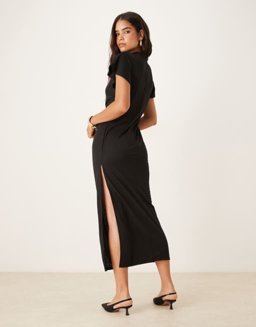 ASOS DESIGN - Gedrapeerde maxi-jurk met uitlopende mouwen in zwart, 4 van 4