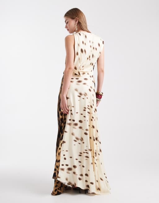 ASOS DESIGN - Gedrapeerde maxi jurk van gecombineerde stof in dierenprint, 4 van 4