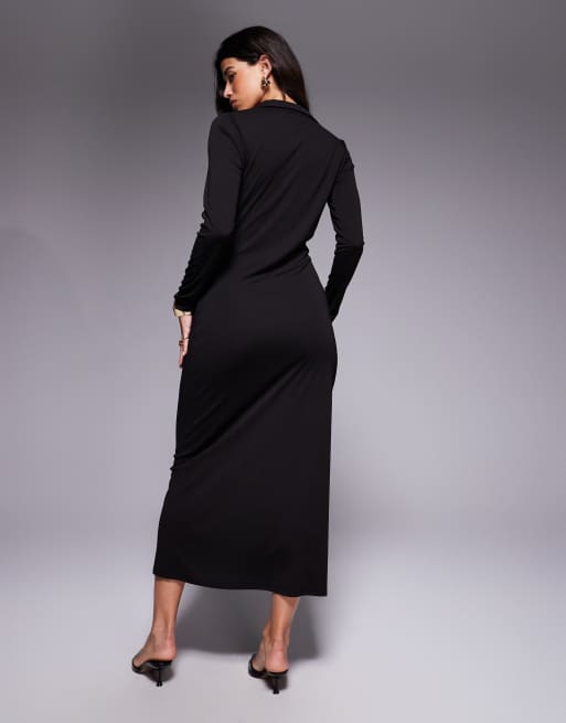 ASOS DESIGN - Gedrapeerde maxi overhemdjurk met lange mouwen in zwart, 4 van 4