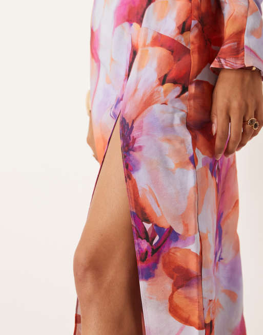 ASOS DESIGN - Gedrapeerde midaxijurk met blote schouder in roze bloemenprint, 4 van 4