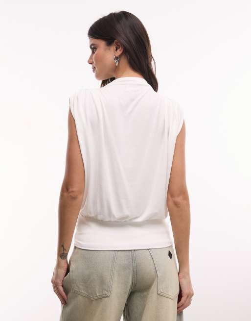 ASOS DESIGN gedrapeerde mouwloze top in ecru, 4 van 4