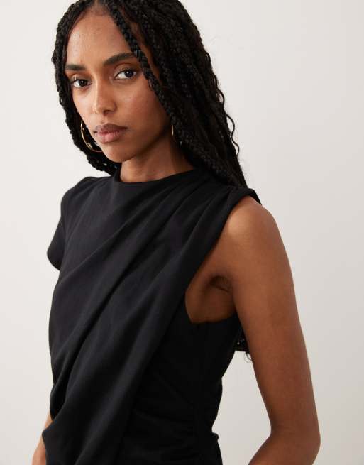 ASOS DESIGN - Gedrapeerde top met korte mouwen in zwart, deel van co-ord set, 3 van 4
