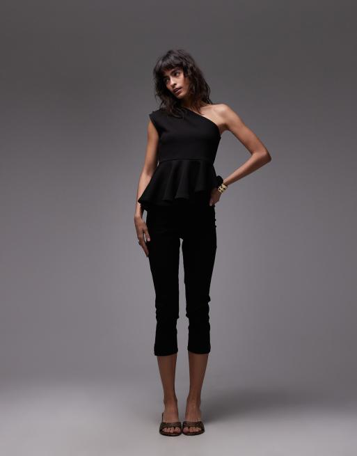 ASOS DESIGN - Gedrapeerde top met peplum zoom en blote schouder in zwart, 2 van 4