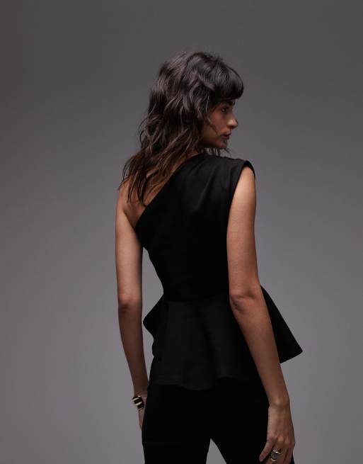 ASOS DESIGN - Gedrapeerde top met peplum zoom en blote schouder in zwart, 3 van 4