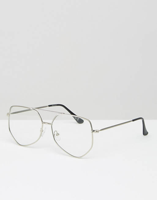 ASOS DESIGN geeky angular aviator clear lens glasses