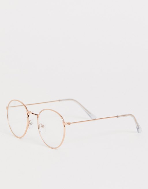 Asos Design Geeky Metal Round Clear Lens Glasses Asos 