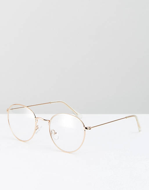 ASOS DESIGN geeky metal round clear lens glasses