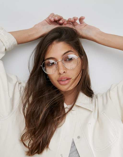 ASOS DESIGN geeky metal round clear lens glasses