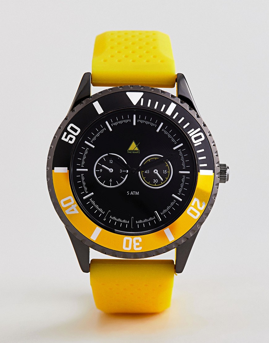 ASOS DESIGN - Geel oversized horloge met rubberlaag en zwarte contrasterende rand