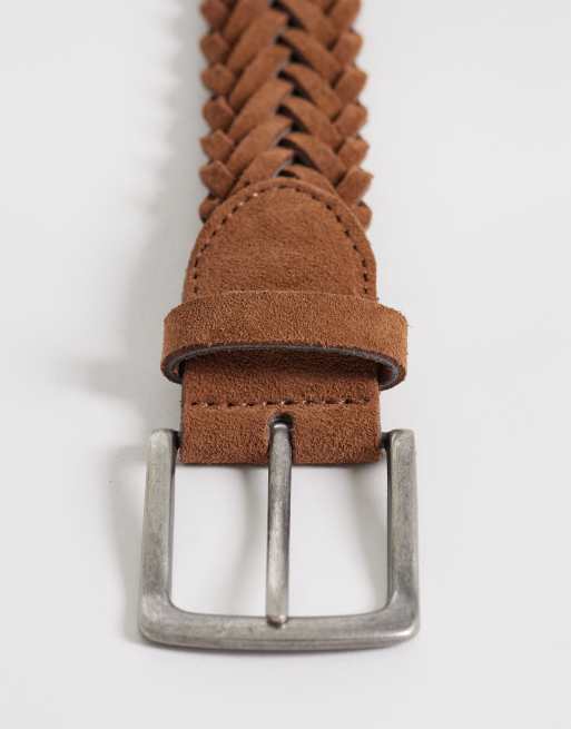 ASOS DESIGN – Geflochtener Gürtel aus echtem Wildleder in Hellbraun mit silberfarbener Schnalle, 3 von 3