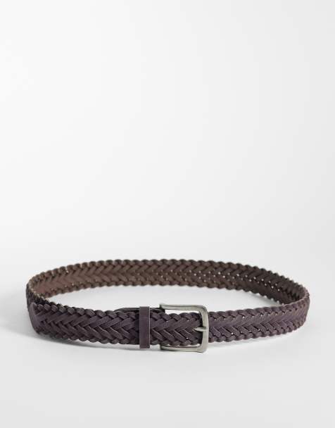 ASOS DESIGN – Geflochtener Gürtel aus Wildleder in Braun mit silberfarbener Schnalle - view 1
