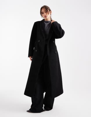 ASOS DESIGN - Geformter, formeller Mantel aus Bouclé in Schwarz mit hohem Kragen-Brown