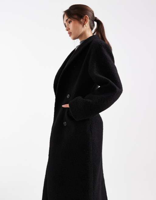 ASOS DESIGN – Geformter, formeller Mantel aus Bouclé in Schwarz mit hohem Kragen, 3 von 4