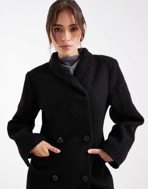 ASOS DESIGN – Geformter, formeller Mantel aus Bouclé in Schwarz mit hohem Kragen, 4 von 4