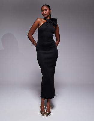 ASOS DESIGN - Geformtes Maxikleid in Schwarz mit Schleife am Ausschnitt