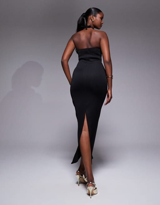 ASOS DESIGN – Geformtes Maxikleid in Schwarz mit Schleife am Ausschnitt, 2 von 4