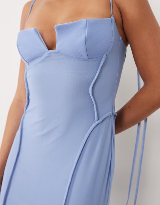 ASOS DESIGN – Geformtes Netzstoff-Maxikleid in Blassblau mit sichtbaren Nähten und Körbchen, 2 von 4