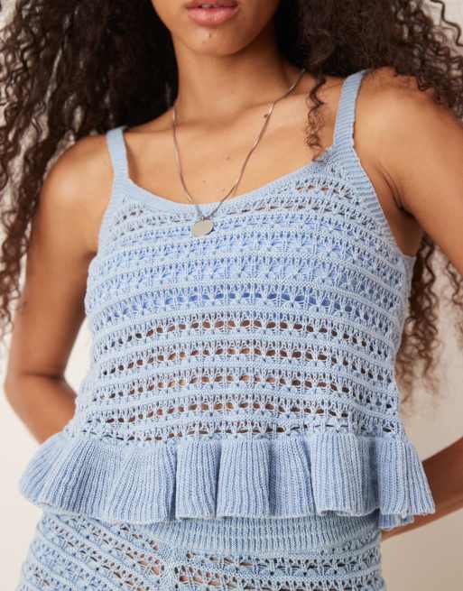 ASOS DESIGN - Gehaakt gebreid hemdje in blauw, deel van co-ord set, 3 van 4