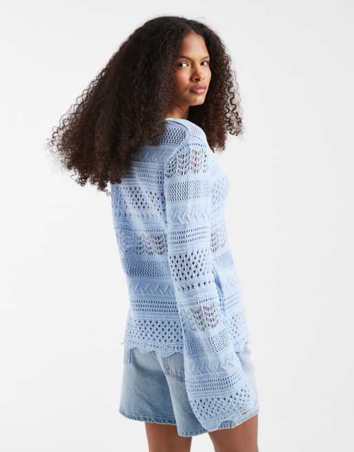 ASOS DESIGN - Gehaakt gebreid vest met split in blauw, 4 van 4