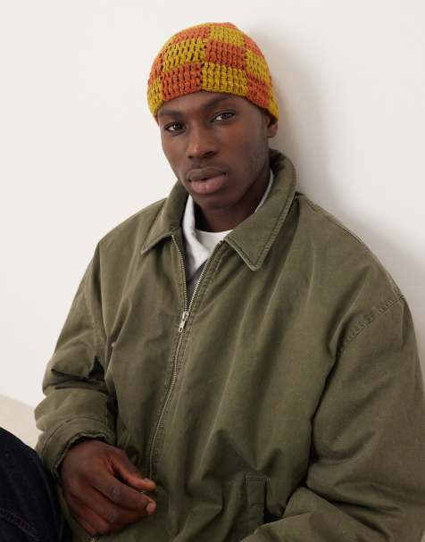 ASOS DESIGN - Gehaakt gebreide beanie met ruitpatroon in groen en bruin - view 1
